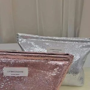 Shiny Metallic Makeup Bag for Y2K Aesthetic & Coquette Style Outfits