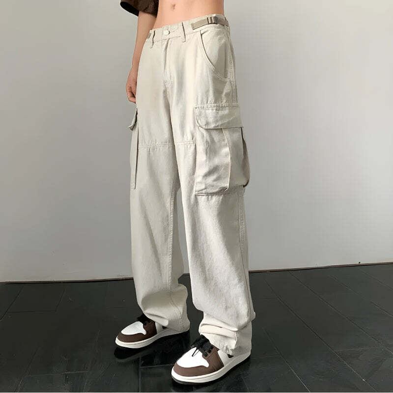 Side Belt Detailed Baggy Cargo Pants - Y2K Aesthetic Clothing Essential