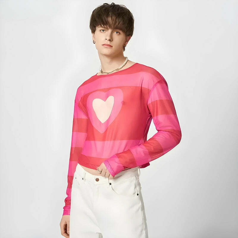 Soft Boy Heart Cut Out Crop Top - Y2K Aesthetic Clothing for Trendy Looks