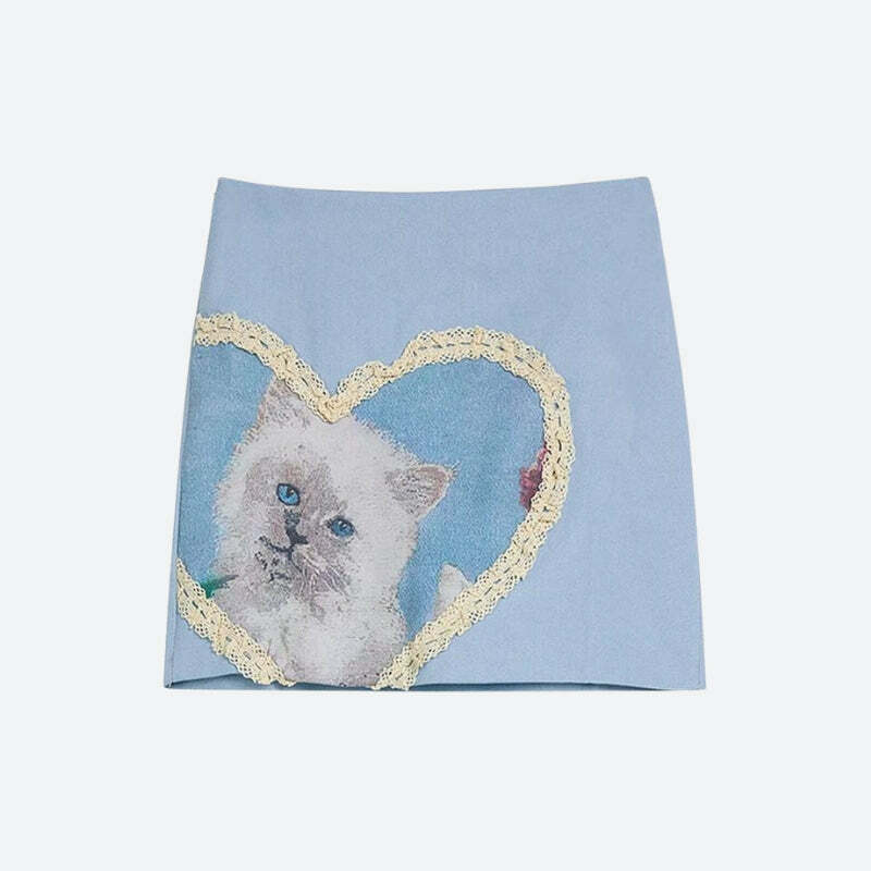 Soft Girl Cat Heart Mini Skirt - Y2K Coquette Aesthetic Outfit