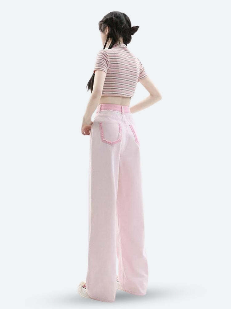 Soft Girl Distressed Straight Leg Pants - Y2K Aesthetic Clothing