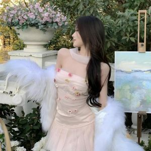 Soft Girl Flower Tube Top & Tulle Mini Skirt Set | Y2K Aesthetic Outfit