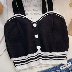 Soft Girl Heart Buttoned Knitted Crop Top - Y2K Aesthetic Apparel