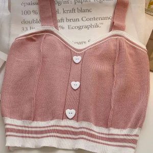 Soft Girl Heart Buttoned Knitted Crop Top - Y2K Aesthetic Apparel