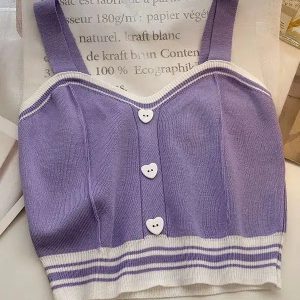 Soft Girl Heart Buttoned Knitted Crop Top - Y2K Aesthetic Apparel