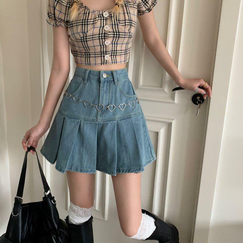 Soft Girl Pleated Denim Mini Skirt - Y2K Aesthetic Clothing Essential