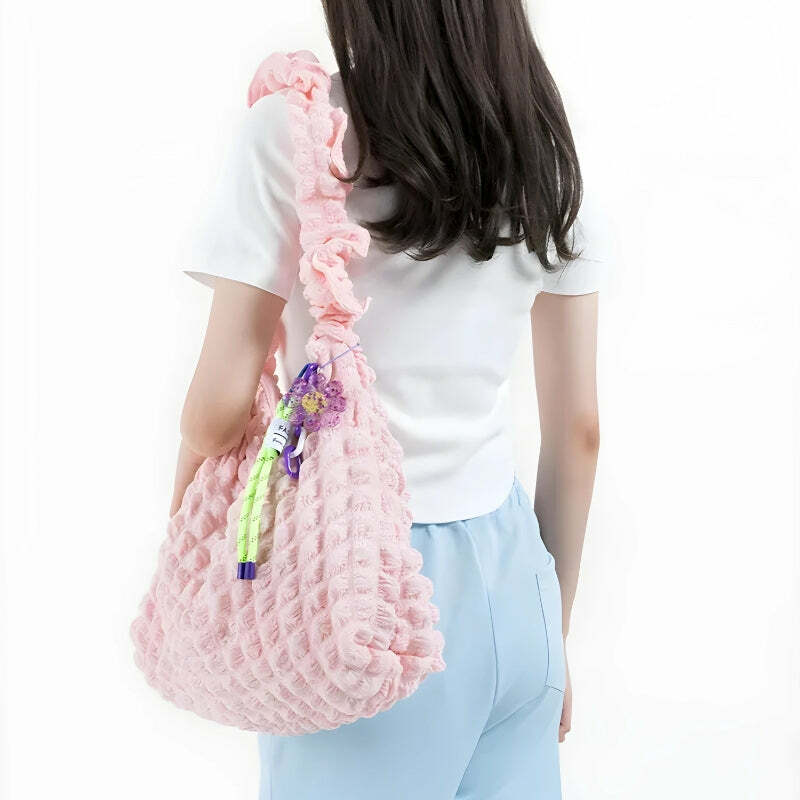 Soft Girl Quilted Ruched Hobo Bag - Y2K Aesthetic Coquette Style