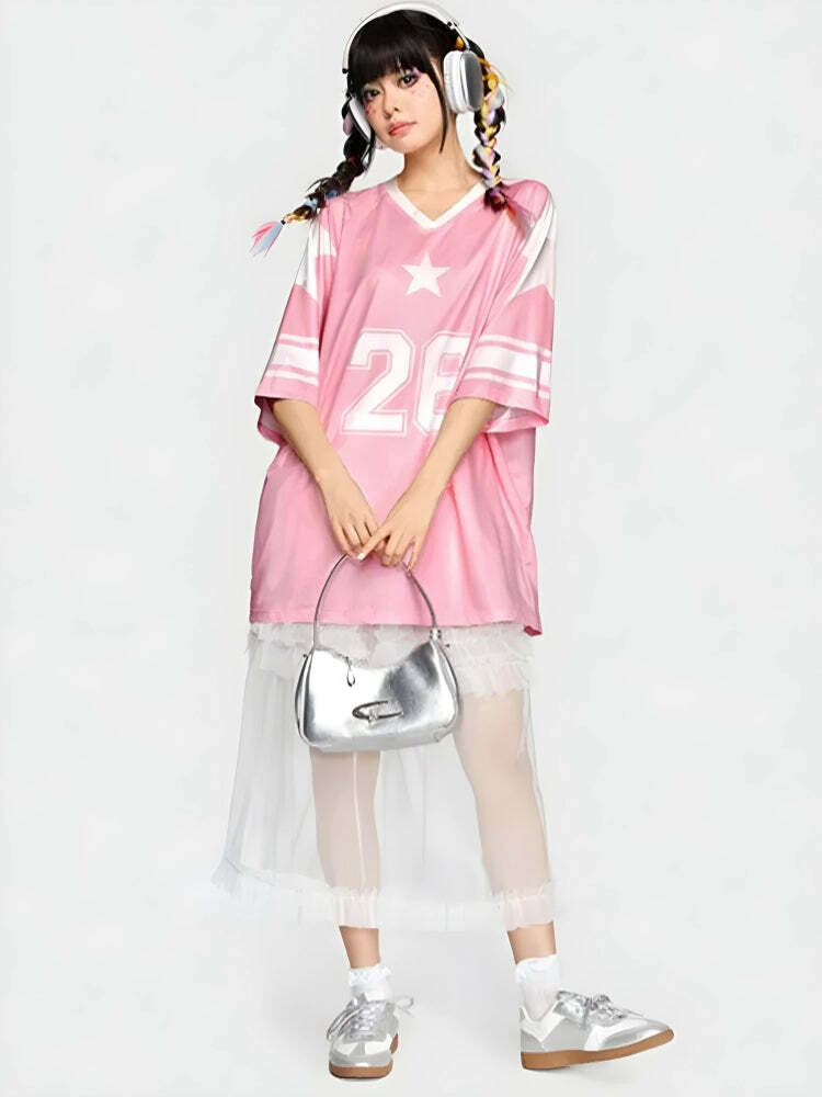 Soft Girl Star 26 Jersey Top - Y2K Aesthetic Clothing for Trendy Outfits