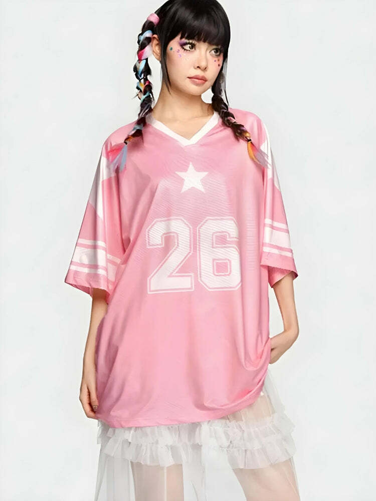 Soft Girl Star 26 Jersey Top - Y2K Aesthetic Clothing for Trendy Outfits