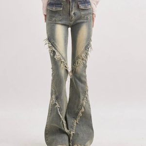 Soft Grunge Tasseled Flare Jeans - Y2K Aesthetic Clothing for Trendy Looks