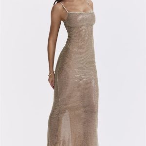 Sparkle Sequined Y2K Maxi Dress for Aesthetic and Coquette Styles