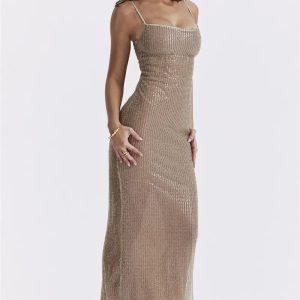 Sparkle Sequined Y2K Maxi Dress for Aesthetic and Coquette Styles