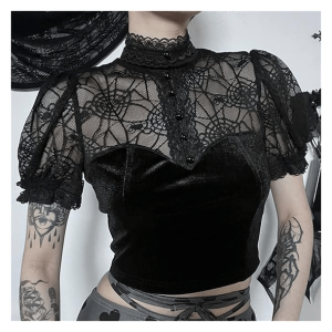 Spider Web Crop Top - Y2K Aesthetic Clothing for Unique Styles