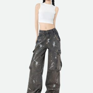 Stained Cargo Jeans: Y2K Aesthetic Clothing for Trendy Outfits