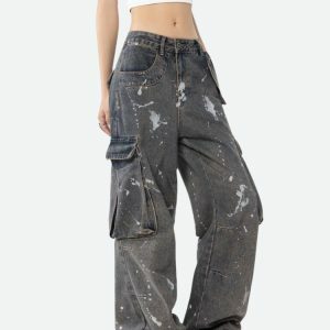 Stained Cargo Jeans: Y2K Aesthetic Clothing for Trendy Outfits