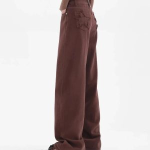 Star Pockets Wide Leg Jeans - Y2K Aesthetic Clothing for Trendy Styles