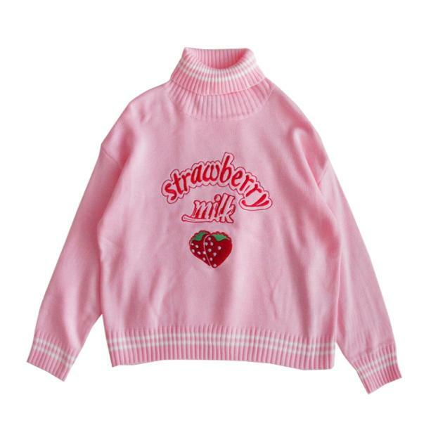 Strawberry Milk Sweater - Y2K Aesthetic Coquette Style Knitwear