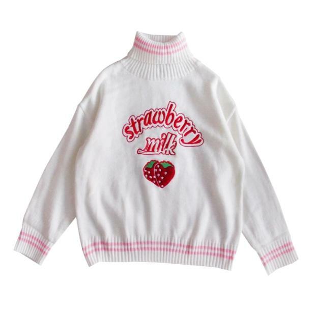 Strawberry Milk Sweater - Y2K Aesthetic Coquette Style Knitwear