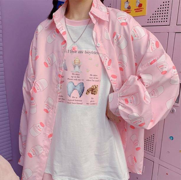 Strawberry Milk Y2K Aesthetic Shirt - Cute Coquette Style Top