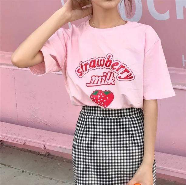 Strawberry Milk Y2K Graphic Tee - Cute Coquette Aesthetic Top