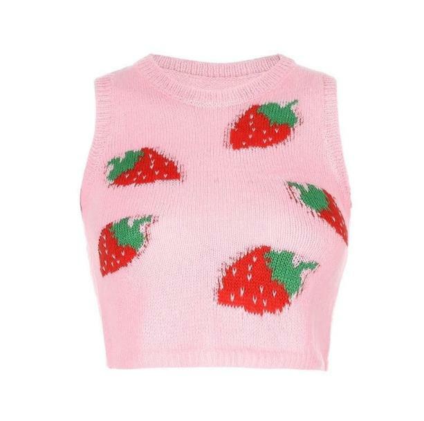 Strawberry Sleeveless Sweater - Y2K Aesthetic Coquette Style Top