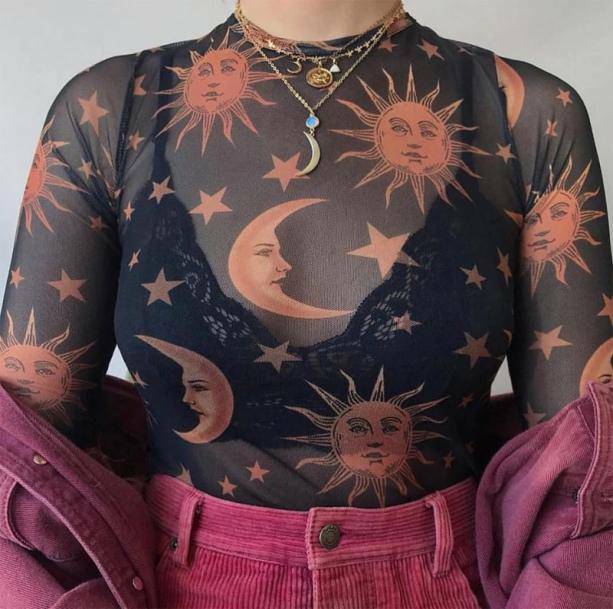 Sun and Moon Top: Y2K Aesthetic Clothing for Coquette and Goth Styles