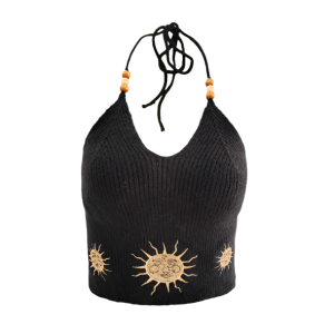 Sun Embroidery Crop Top - Y2K Aesthetic Coquette Style Apparel