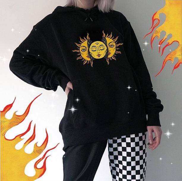 Sun Moon Face Hoodie - Y2K Aesthetic Clothing for Trendy Outfits