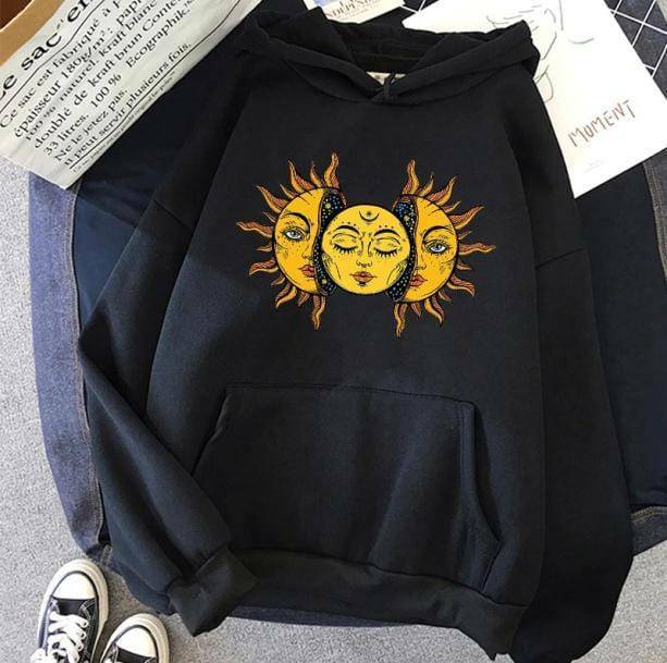 Sun Moon Face Hoodie - Y2K Aesthetic Clothing for Trendy Outfits