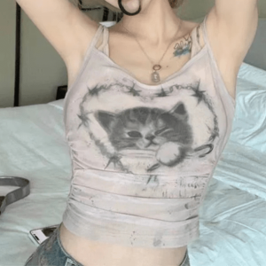 Sweet Kitty Y2K Crop Top - Coquette Aesthetic Graphic Tee