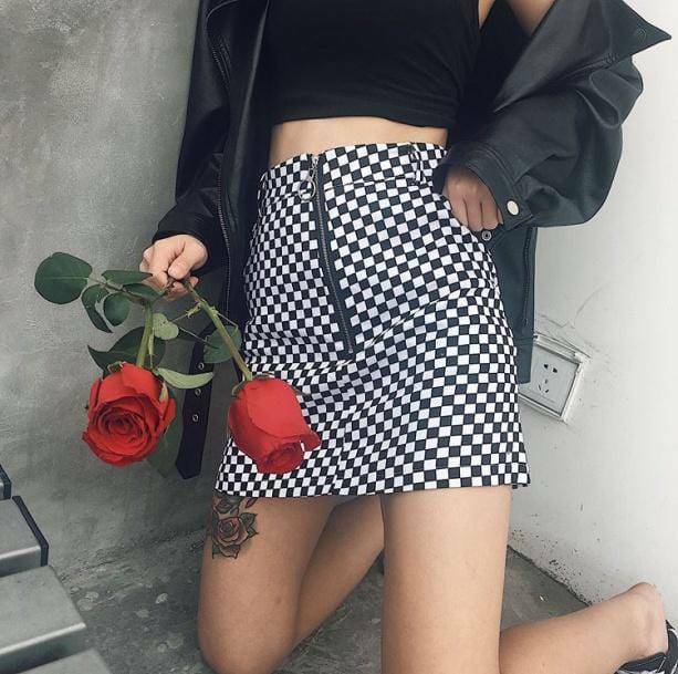 Trendy Black and White Checkerboard Skirt - Y2K Aesthetic Fashion