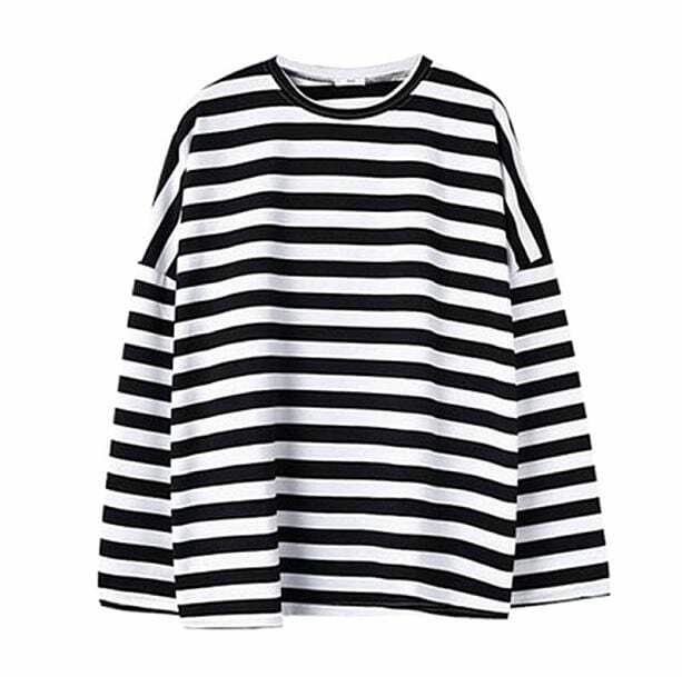 Trendy Black and White Striped Sweatshirt - Y2K Aesthetic Clothing