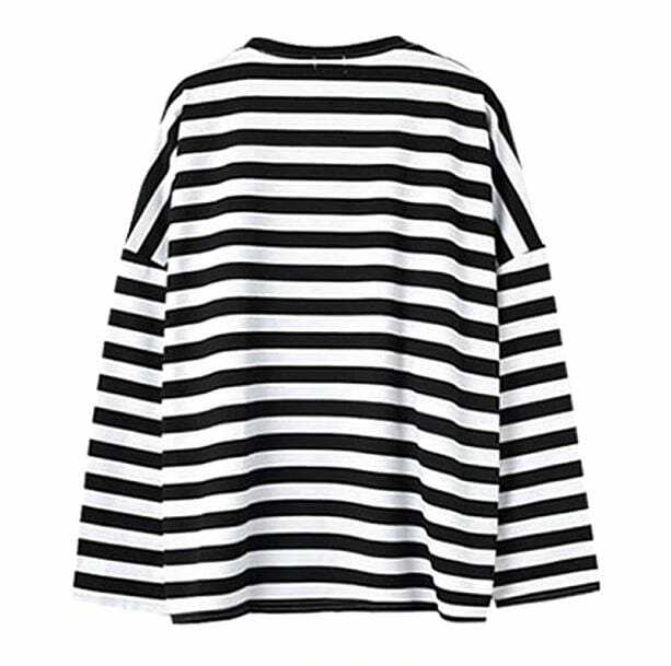 Trendy Black and White Striped Sweatshirt - Y2K Aesthetic Clothing