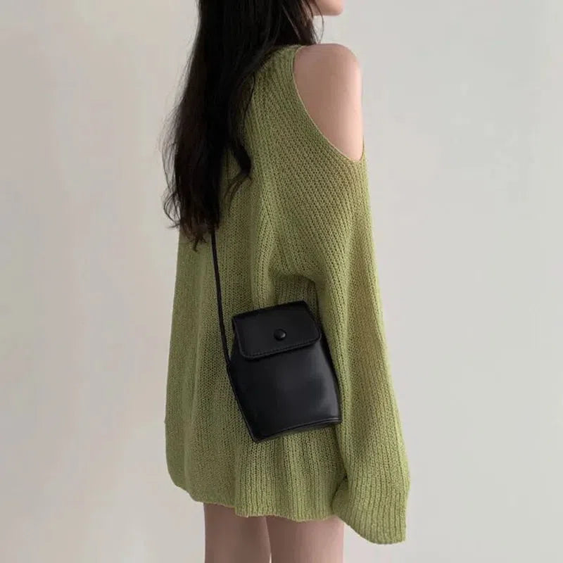 Trendy Cut-Out Shoulder Knit Sweater for Y2K and Aesthetic Styles