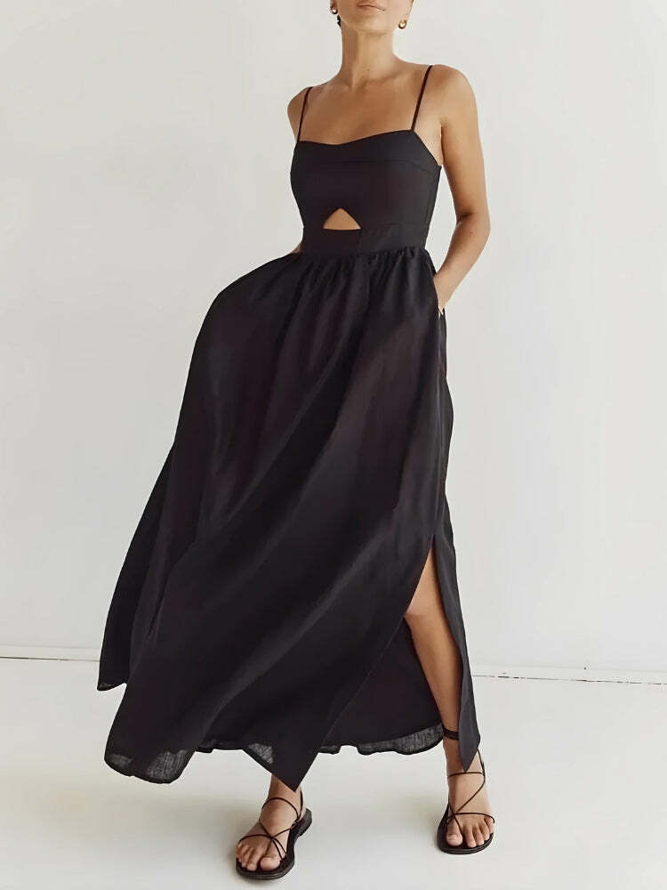 Trendy Cut Out Slit Maxi Dress - Y2K Aesthetic & Coquette Style