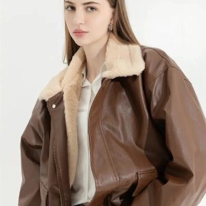 Trendy Double-Faced Faux Leather & Fur Jacket for Y2K Aesthetic Lovers