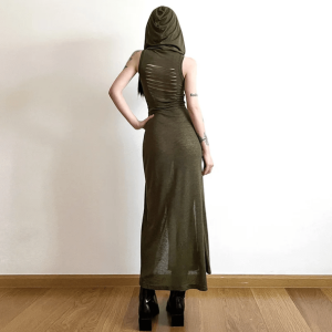 Trendy Hooded Slit Maxi Dress - Y2K Aesthetic & Coquette Style