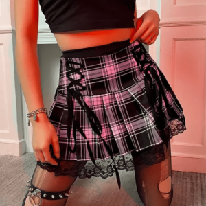 Trendy Lace Up Plaid Skirt - Y2K Aesthetic & Coquette Style Clothing