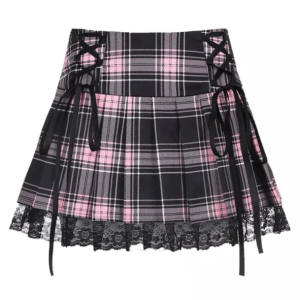 Trendy Lace Up Plaid Skirt - Y2K Aesthetic & Coquette Style Clothing