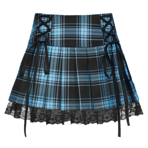 Trendy Lace Up Plaid Skirt - Y2K Aesthetic & Coquette Style Clothing