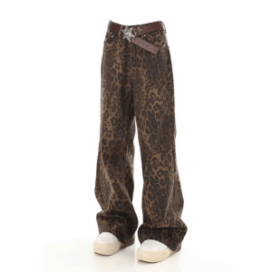 Trendy Leopard Print Loose Pants for Y2K and Coquette Aesthetic Styles