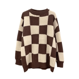 Trendy Oversized Checkered Sweater - Y2K Aesthetic & Coquette Style