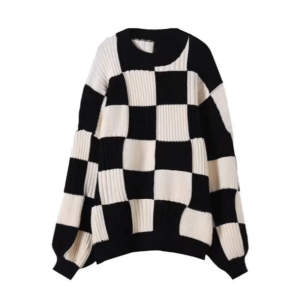 Trendy Oversized Checkered Sweater - Y2K Aesthetic & Coquette Style