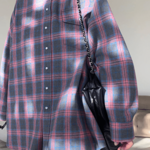 Trendy Oversized Pink Plaid Shirt - Y2K Aesthetic Coquette Style