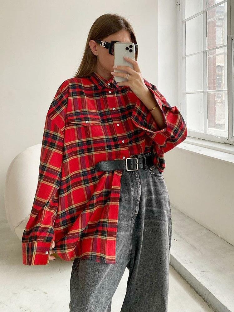 Trendy Oversized Plaid Shirt - Y2K Aesthetic & Coquette Style