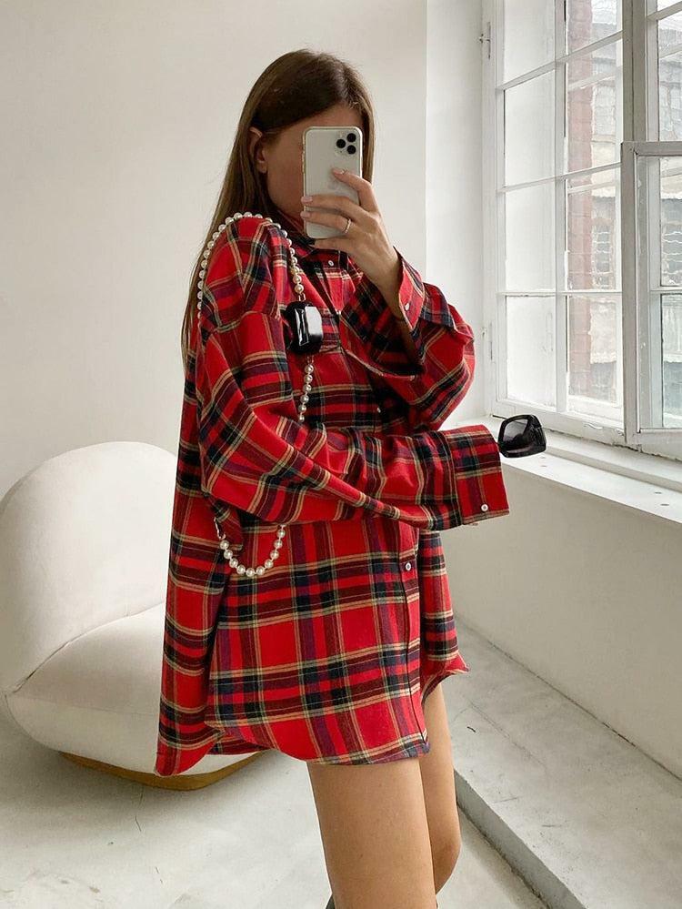 Trendy Oversized Plaid Shirt - Y2K Aesthetic & Coquette Style