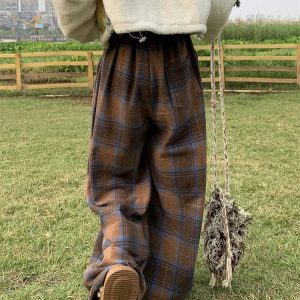 Trendy Oversized Plaid Sweatpants for Y2K and Coquette Aesthetic Styles