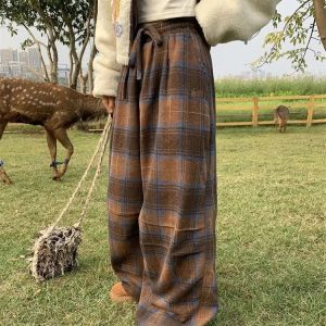 Trendy Oversized Plaid Sweatpants for Y2K and Coquette Aesthetic Styles