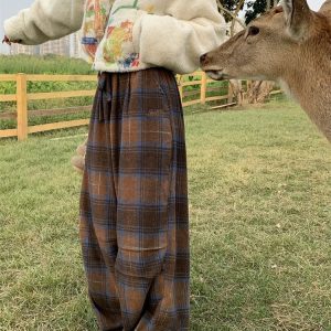 Trendy Oversized Plaid Sweatpants for Y2K and Coquette Aesthetic Styles