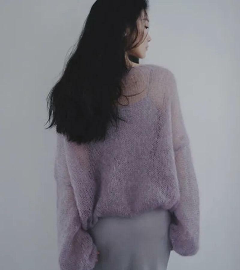 Trendy Puff Sleeved Mesh Knit Sweater - Y2K Aesthetic Clothing